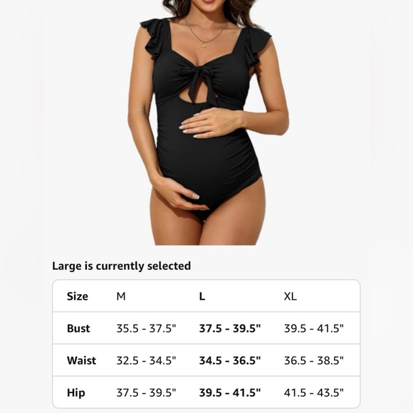 🥳🥳2 FOR 1 Charmo Ruffle UPF Maternity Suit Cutout Ruched & Black Flowered, L - Picture 3 of 16